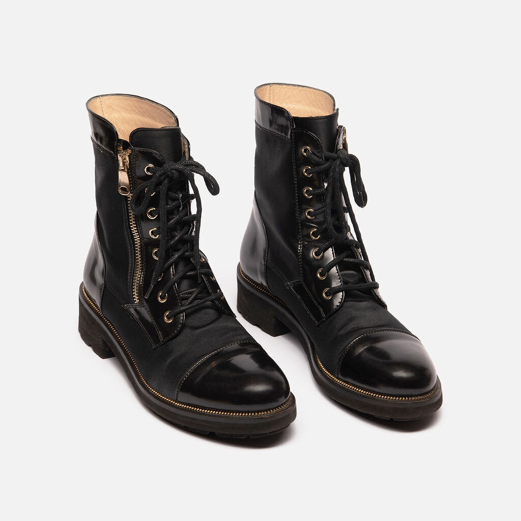 Ron White Black Leather Satin Panel Boots