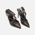 Valentino Black Leather Rockstud T-Strap Heels